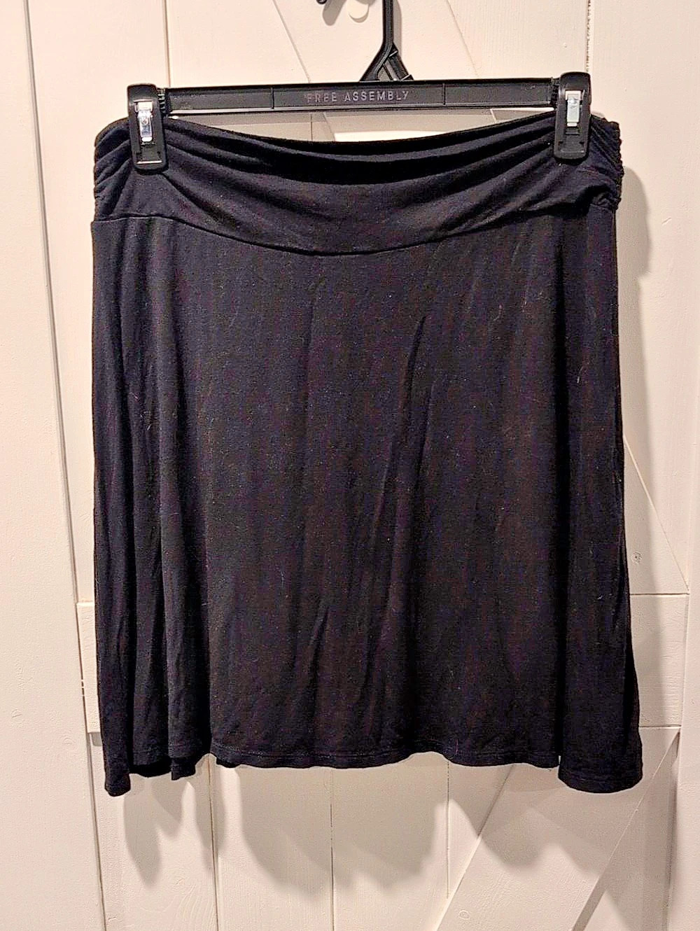 Merona Black A-Line Skirt Size Large L Fold Over Ruched Waist Stretch Flowy